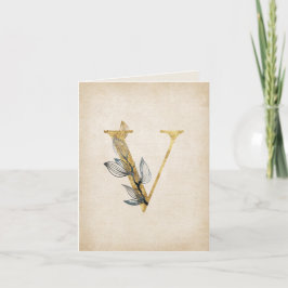 Monogramm Gold und Schwarz V mit Blätter