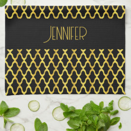 Monogramm, Gold und schwarzes Vierblatt Geschirrtuch