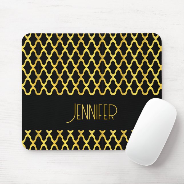 Monogramm, Gold und schwarzes Vierblatt Mousepad (Mit Mouse)