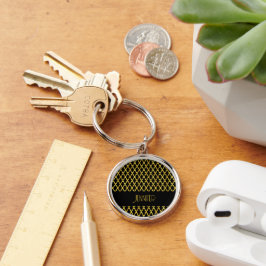 Monogramm, Gold und schwarzes Vierblatt Schlüsselanhänger