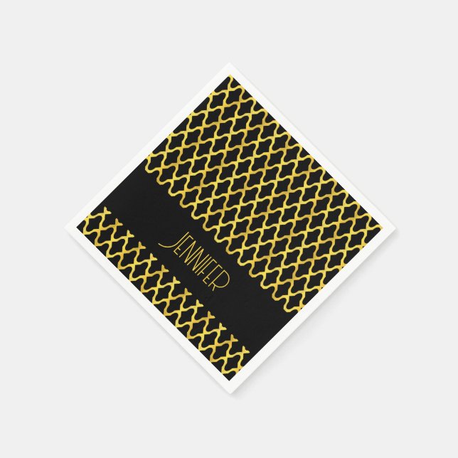 Monogramm, Gold und schwarzes Vierblatt Serviette (Ecke)