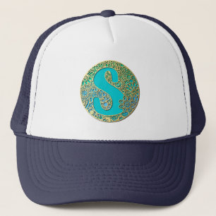 Monogramm Gold und Türkis S und farbenfrohe Blume Truckerkappe