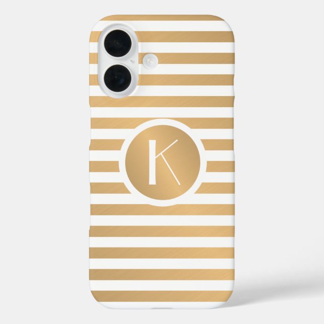 Monogramm Gold und Weiße Streifen Case-Mate iPhone Hülle (Rückseite)