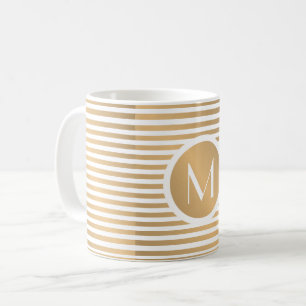 Monogramm Gold und Weiße Streifen Kaffeetasse