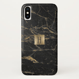 Monogramm-Goldaufkleber-elegantes Schwarzes u. Case-Mate iPhone Hülle