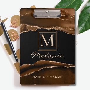 Monogramm Goldbraun Moderne Marmor Elegant Chic Klemmbrett