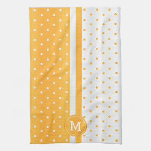 Monogramm Golden Yellow und White Polka Dock Geschirrtuch