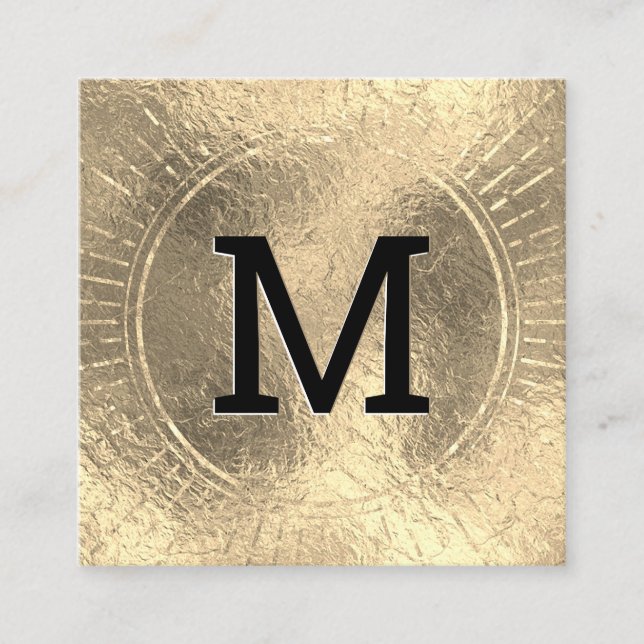 Monogramm | Goldene Folie| Schwarzer Marmor Quadratische Visitenkarte (Vorderseite)