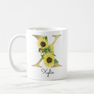 Monogramm Goldene Sonnenblume Floral Initial X Kaffeetasse