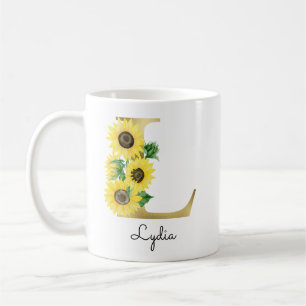 Monogramm Goldene Sonnenblume Weiblich Florales In Kaffeetasse