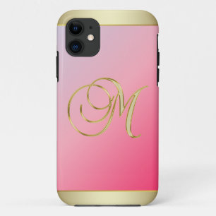 Monogramm Goldener Buchstabe M Elegantes Rosa Case-Mate iPhone Hülle