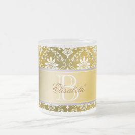 Monogramm-goldener gelber und weißer Damast Mattglastasse