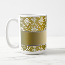 Monogramm-goldener gelber und weißer Damast Tasse