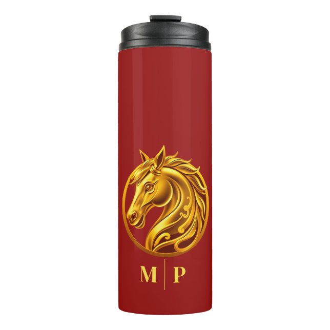 Monogramm Goldenes Pferd- Thermosbecher (Vorderseite)