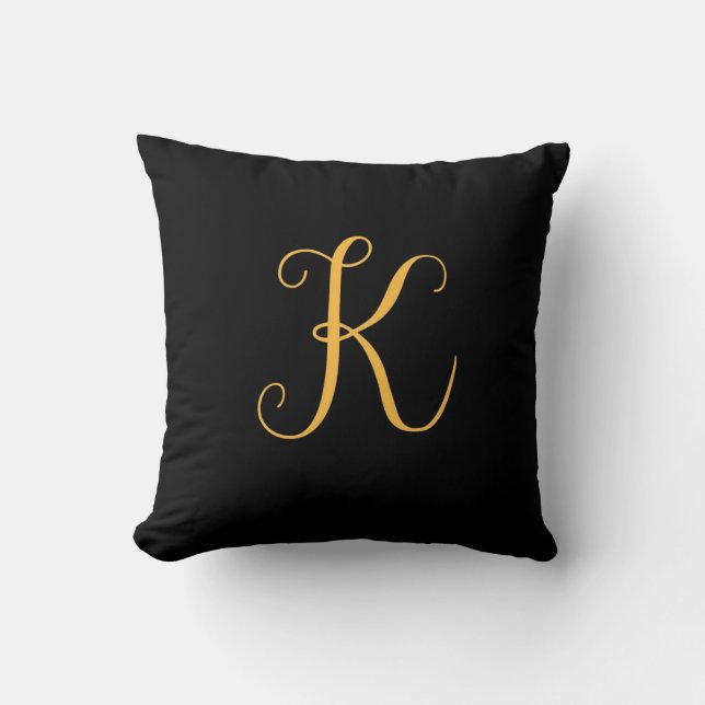 Monogramm goldfarbenes "K" auf schwarz Kissen (Vorderseite)