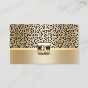 Monogramm-Goldinitialen-Leopard-Druck elegant Visitenkarte