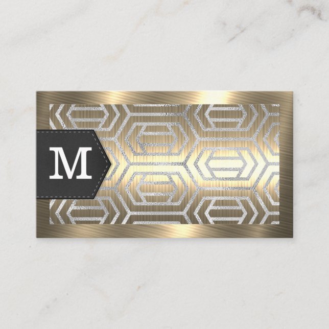 Monogramm | Goldmetall | Glitzer Foil Geometric Visitenkarte (Vorderseite)
