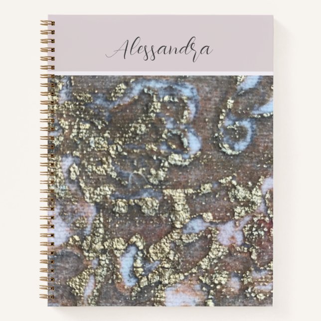 Monogramm Goldrot Rosa-Weiße Blütenkalligrafie Notizbuch (Vorderseite)