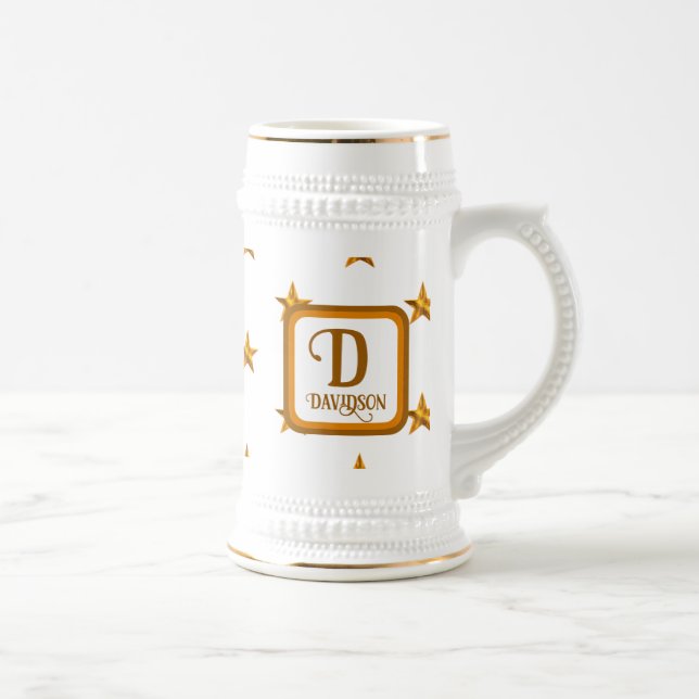 Monogramm Goldstern Familienname Initial Andenken Bierglas (Rechts)