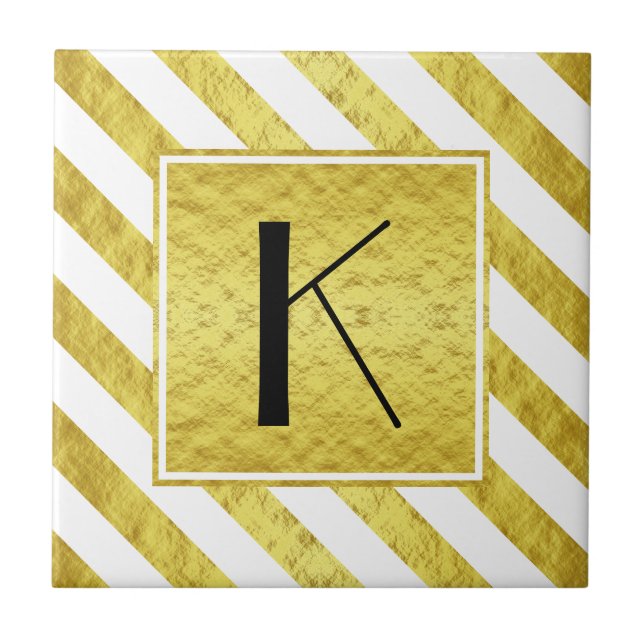 Monogramm Goldstreifen Muster Fliese (Vorderseite)