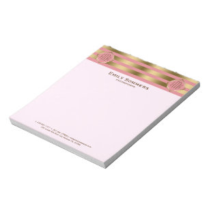 Monogramm Goldstreifen & rosa geometrisches Muster Notizblock