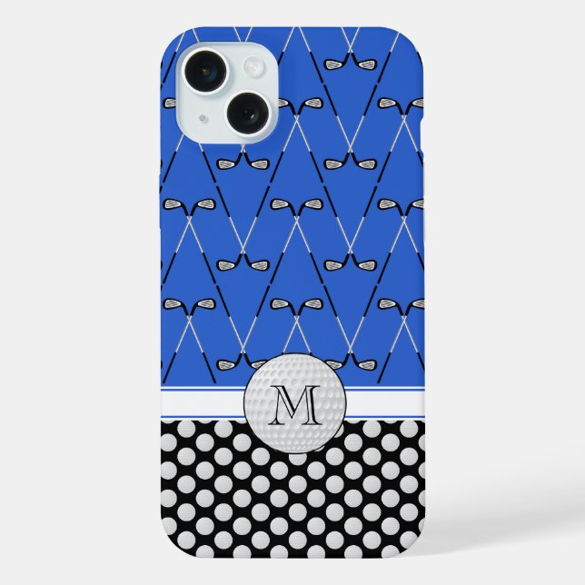 Monogramm-Golfmuster blau schwarz iPhone Hülle (Rückseite)