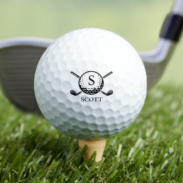 Monogramm Golfschläger Klassisch Schwarz Weiß  Golfball (Von Creator hochgeladen)