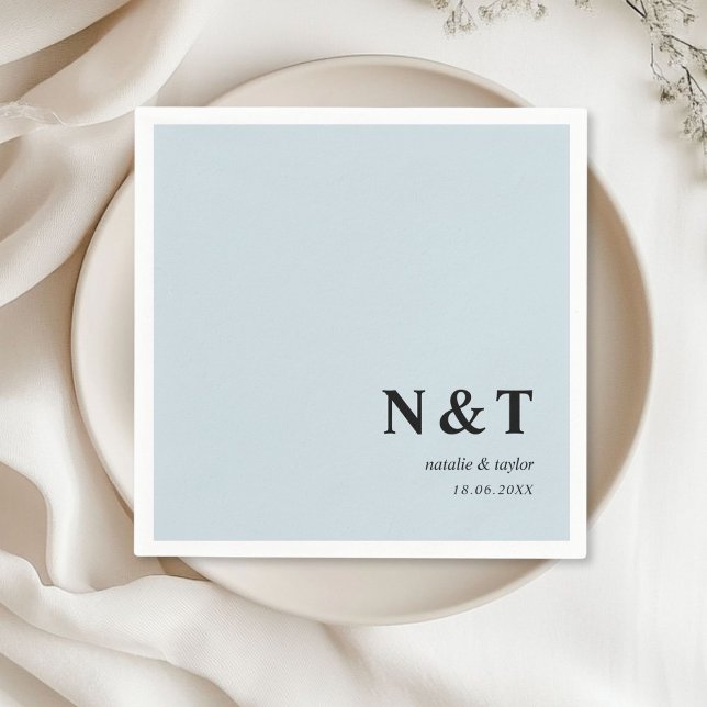 Monogramm grau-blau serviette (Monogram, modern, simple, elegant napkins,gray-blue with your names and date.)