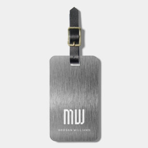 Monogramm Grau Faux-Metall-Stahlfolie Gepäckanhänger