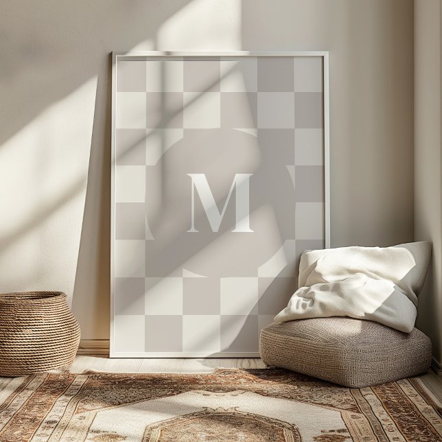 Monogramm Grau Karomuster Individueller Anfangsbuc Poster (Von Creator hochgeladen)