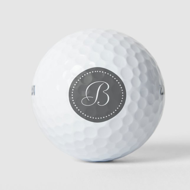 Monogramm Grau mit Punkten Golfball (Vorderseite)
