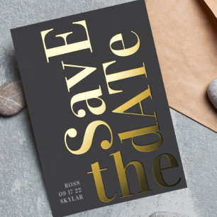 Monogramm Grau Modern Prägung Gold Save The Date Folieneinladung