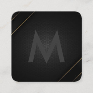Monogramm Grau Schwarz   Geometrisches Gold gestre Quadratische Visitenkarte