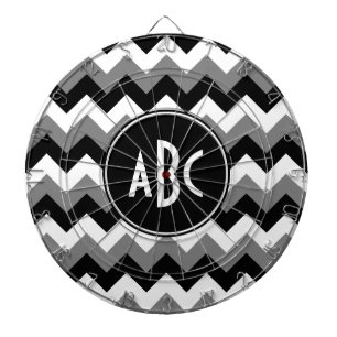 Monogramm Grau Schwarz und Weiß Zickzack Dartscheibe
