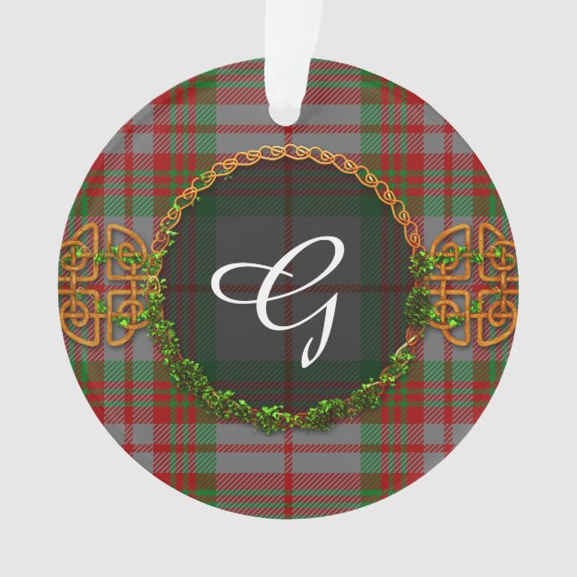 Monogramm Grau Tartan Ornament (Vorderseite)