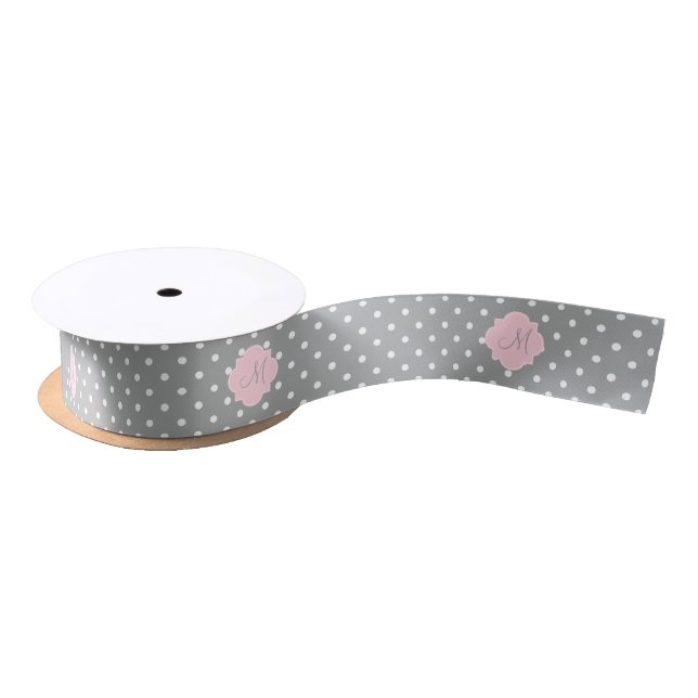 Monogramm, grau, weiß und pastellrosa Polka-Dot Satinband (Spule)