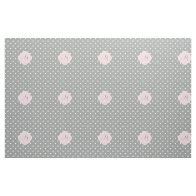 Monogramm, grau, weiß und pastellrosa Polka-Dot Stoff (Yard (91,4 cm))
