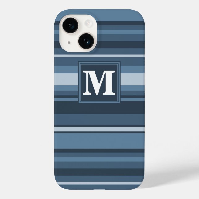 Monogramm graublaue Streifen Case-Mate iPhone Hülle (Rückseite)