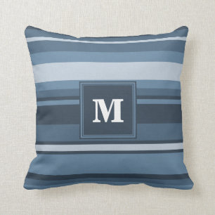 Monogramm graublaue Streifen Kissen