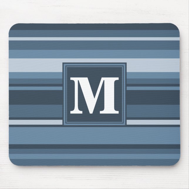 Monogramm graublaue Streifen Mousepad (Vorne)