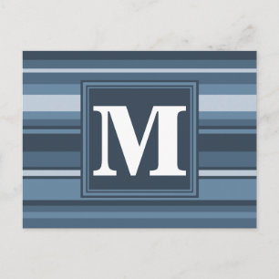 Monogramm graublaue Streifen Postkarte