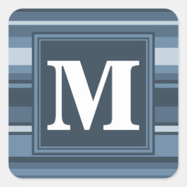 Monogramm graublaue Streifen Quadratischer Aufkleber