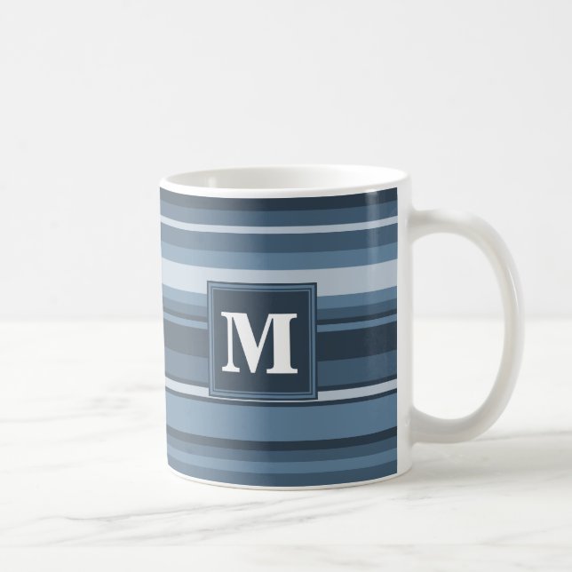 Monogramm graublaue Streifen Tasse (Rechts)