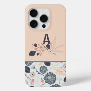 Monogramm Graue blaue Pfirsichblüte Case-Mate iPhone Hülle