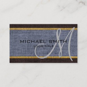 Monogramm Graue Jute Leinen Rustikal Visitenkarte