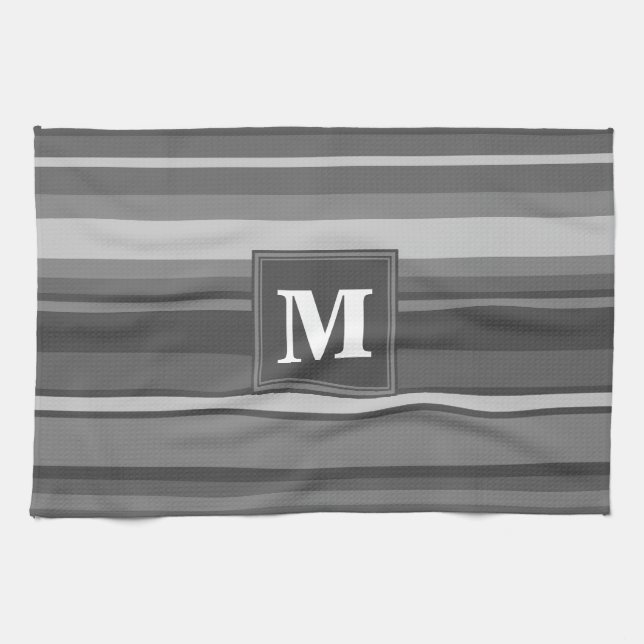 Monogramm graue Streifen Geschirrtuch (Horizontal)