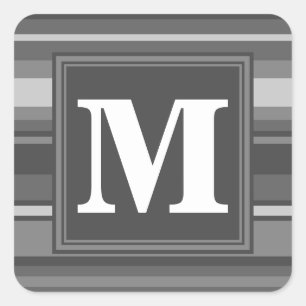 Monogramm graue Streifen Quadratischer Aufkleber