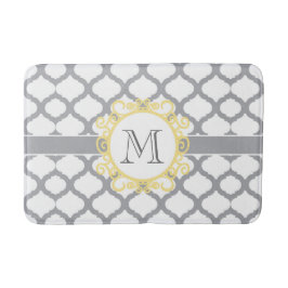 Monogramm Graue und Gelbe Quatrefolie Badematte