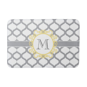 Monogramm Graue und Gelbe Quatrefolie Badematte