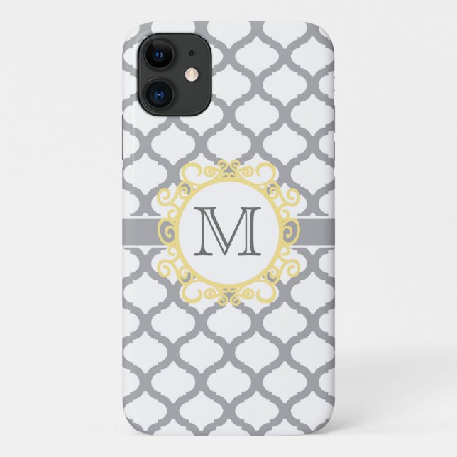 Monogramm Graue und Gelbe Quatrefolie Case-Mate iPhone Hülle (Rückseite)